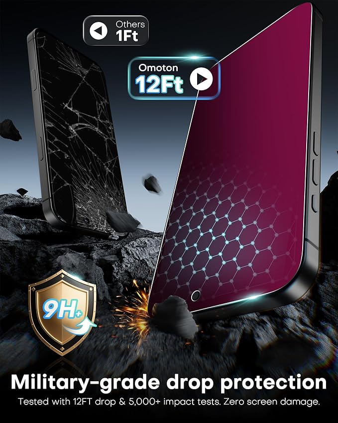 OMOTON 2 Pack Privacy Screen Protector for iPhone 16 Pro Max Purple &amp Pink Gradient Anti-Spy Tempered Glass Screen Protector with Auto-Dust Removal Tray Anti Blue &amp Eye Protection Case Frie