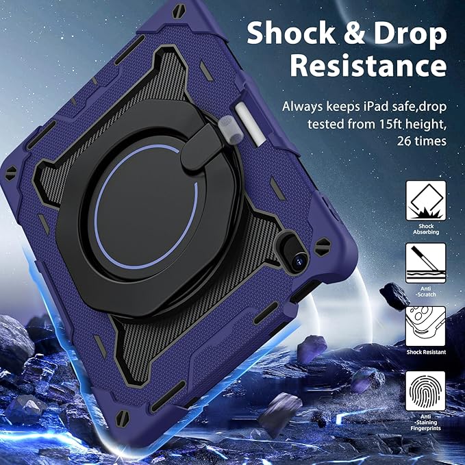 ROISKIN for iPad (A16) 11th/10th Generation Case 2025/2022 (11″/10.9″) Sturdy Heavy Duty Full-Body Shockproof Protective Case with Screen Protector Rotating Stand Handle/Shoulder Strap