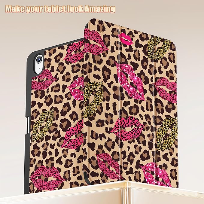 Tuiklol Case for iPad 10.2 Inch 2021 2020 2018 Release 9th / 8th / 7th Generation Built-in Pencil Holder TPU Protective Stand Back Cover Trifold Stand-Auto Wake/Sleep Leopard &amp Mouth