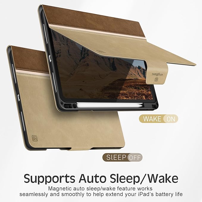 KingBlanc Case for iPad Air 13-inch M4/M3/M2 (2026/2025/2024) with Pencil Holder Vegan Leather Cover Auto Wake/Sleep Multi-Angle Stand for Viewing &amp Drawing Pencil Pro &amp USB-C Compatible