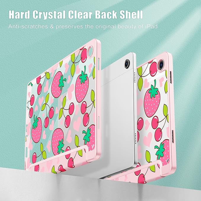 Tuiklol for Samsung Galaxy Tab A9+ Tablet 11” / A9+ Plus 2024 2023Buit-in S-Pen Holder with Clear Protective Cover Transparent Back Shell Auto Wake/Sleep Samsung Tab A9 Plus CoverStrawberry &amp ch