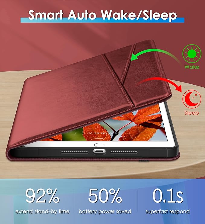 DTTO Rotating Case for iPad 9th/8th/7th Generation 10.2 Inch 2021/2020/2019 360 Degree Swiveling Premium Leather Folio Stand Cover with Pencil Holder - Auto Wake/Sleep and Hand Strap Burgundy Red