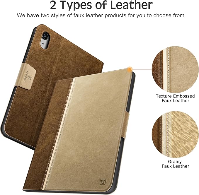 KingBlanc Case for iPad mini 7 (A17 Pro) iPad mini 7th/6th Generation (2024/2021 8.3 inch) with Pencil Holder Vegan Leather Stand Cover Auto Sleep/Wake Adjustable Viewing/Drawing Angle Beige