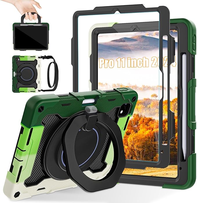 ROISKIN for iPad Pro 11 inch Case (M5/M4 (2025/2024)) Pro 11'' 6th/5th Gen -with HD Screen Protector 360 Kickstand/Handle Shoulder Strap Pen Holder Heavy Duty Military Grade - Kids Friendly