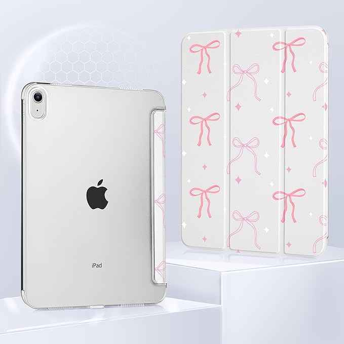 Case for iPad 11 inch A16 2025 Generation 11th / iPad 10.9 inch 10th Generation 2022 Smart Foldable Stand PC Clear Translucent Back Shell Auto Wake/Sleep Slim CoverPink Bows