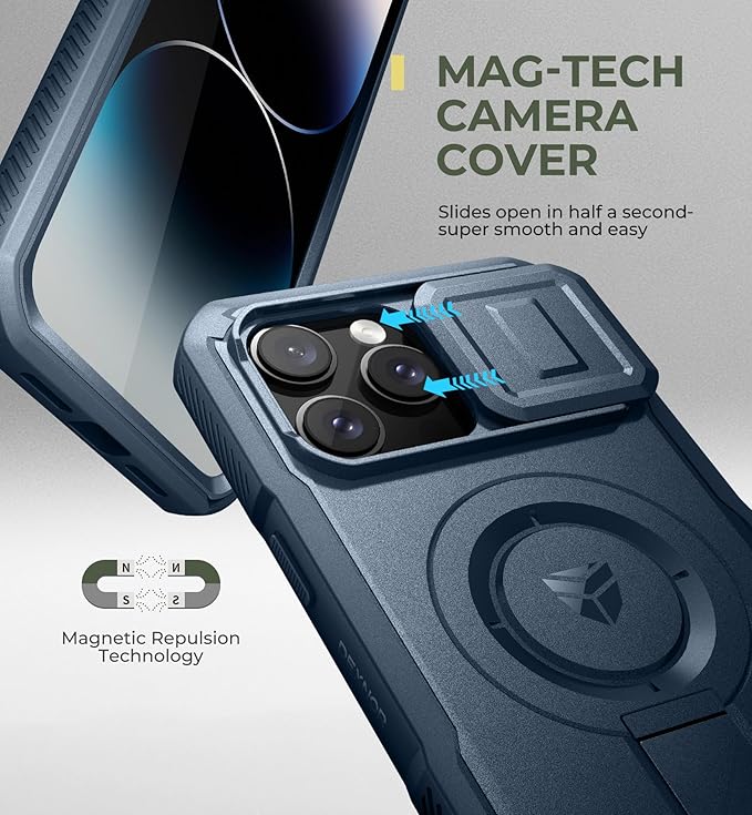 Dexnor for iPhone 14 Pro Max Case with Slide Camera Cover &amp Adjustable Kickstand &amp Built-in Screen Protector Magnetic Rugged Shockproof Bumper Cases Heavy-Duty Magnetic Protective CoverNavy
