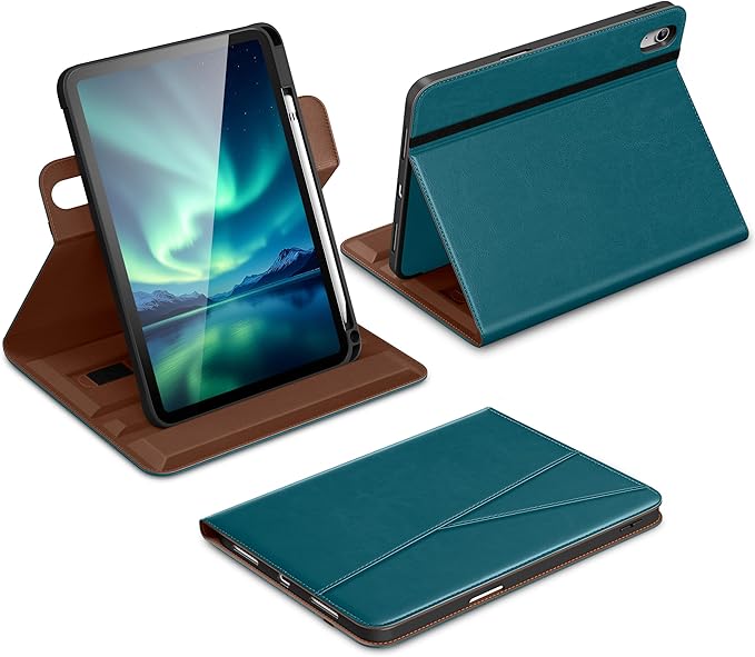 DTTO for iPad A16 Case iPad 11th / 10th Generation Case (2025/2022) 360 Degree Rotating Premium Leather Folio Stand Cover with Pencil Holder Light Blue