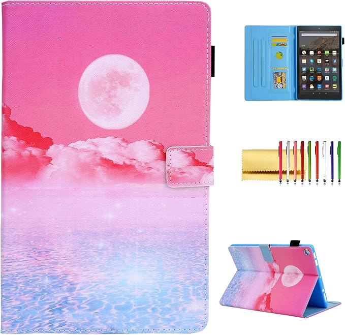 Folio Case for Amazon Fire HD 10 Tablet (5th/7th/9th Generation) Slim Fit Stand Magnetic Soft TPU Back Smart Cover for All-New Fire HD 10 2015/2017/2019 Sleep Mode Pink Heaven