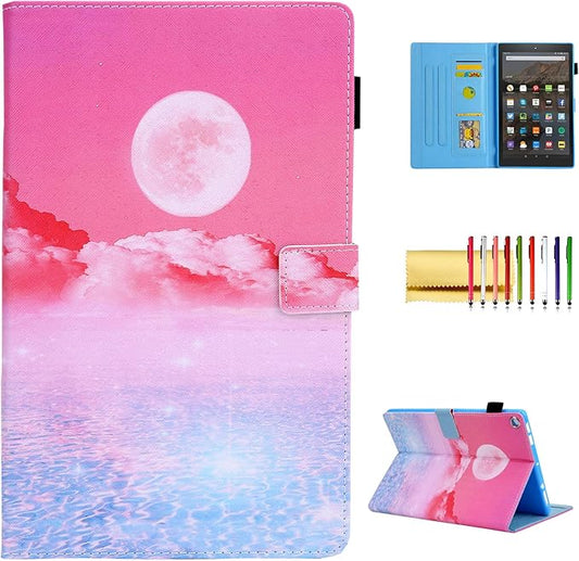 Folio Case for Amazon Fire HD 10 Tablet (5th/7th/9th Generation) Slim Fit Stand Magnetic Soft TPU Back Smart Cover for All-New Fire HD 10 2015/2017/2019 Sleep Mode Pink Heaven