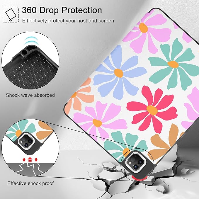May Chen Case for iPad Pro 11 inch (4th 3rd 2nd &amp 1st Gen) 2022 2021 2020 2018Trifold Stand with Auto Wake/Sleep Soft TPU Protective Stand Back Cover Groovy Flower