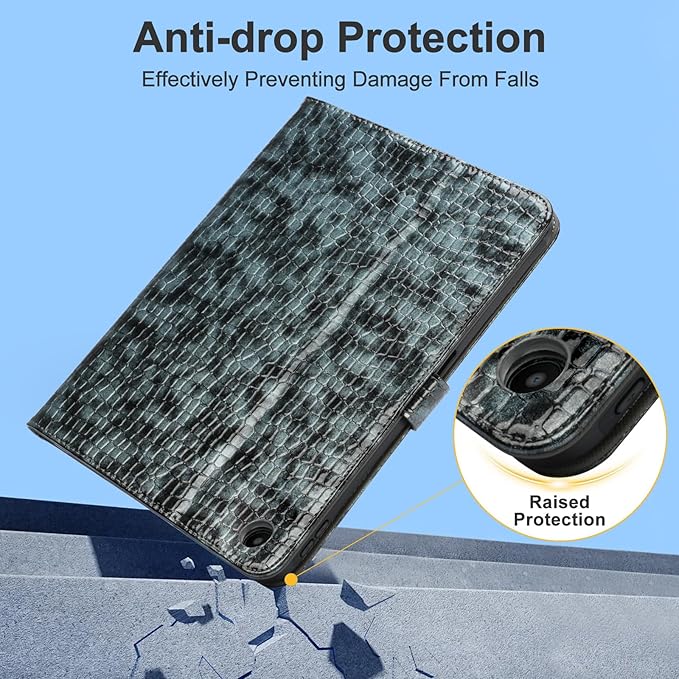 Elegant Case for Samsung Galaxy Tab A9 Plus 11 Inch 2023（Model: SM-X210/X216/X218） Premium Leather Crocodile Cover | Stand | Card Pockets| Wrist Strap| S Pen Holder(Black+Gray)