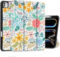 DONGKE Case for iPad Pro 13 inch (M5 2025 / M4 2024) – [Built-in Pencil Holder] Ultra Slim PU Leather Trifold Stand Cover with Soft TPU Back Auto Wake/Sleep - Flower