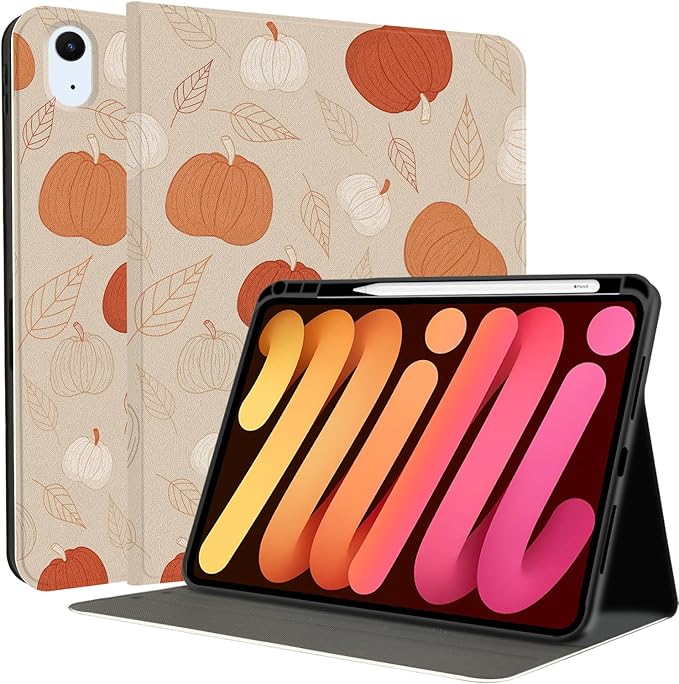MAYCARI Fall Brown Leaves Pumpkins iPad Case for iPad 2022 10.9 Inch with Pencil Holder Handmade iPad 10th Generation Case Cover Autumn Fine Grained iPad Protecitve Hard Case with Auto Wake/Sleep