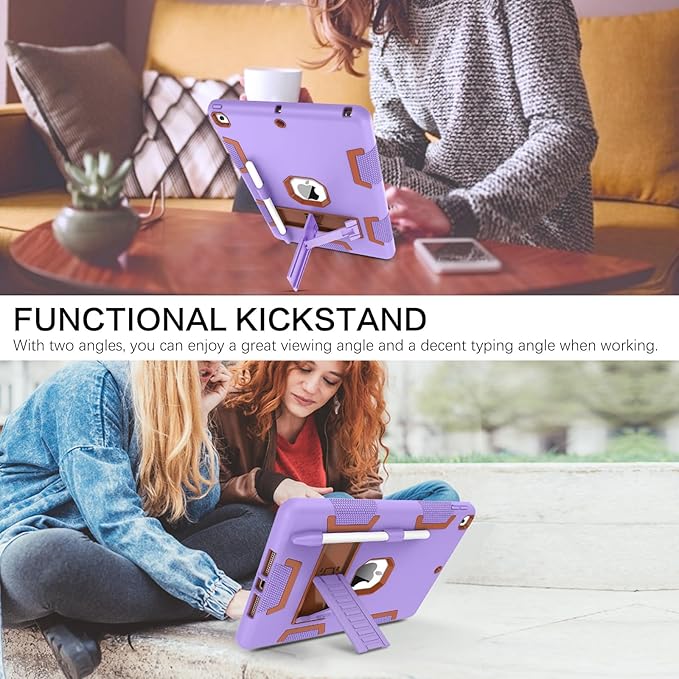 BENTOBEN for iPad 9th Generation Case iPad 8th Generation Case iPad 7th Gen Case iPad 10.2 2021/2020/2019 Case 3 in 1 Heavy Duty Rugged Protective Cover with Stand Pen Holder Purple/Brown