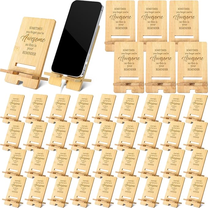 Ripeng 36 Pcs Employee Appreciation Gifts Bulk Bamboo Phone Stand for Desk Office Worker Thank You Gift for Administrative Assistant Team Coworkers Staff Nurse Teacher Week (Awesome Reminder)