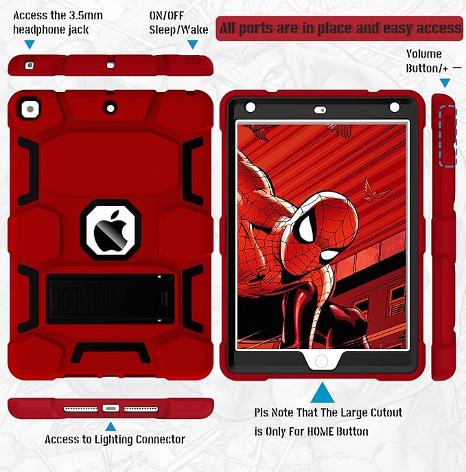 CCMAO for iPad 9th/8th/7th Generation 10.2 Inch Case 2021/2020/2019 with Kickstand Heavy Duty Shockproof Hybrid Three Layer Protective Cover Red+Black