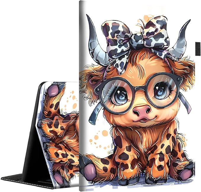 Case for Amazon Kindle Fire Max 11 Case (13th Generation 2023 Release) 11Slim Fit Foldable Standing Cover Case with Auto Sleep/Wake for Fire 11 Max TabletHighland Cow Cute Leopard Bow Baby Cow