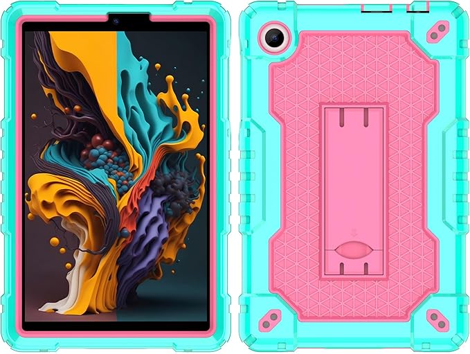 for TCL Tab 8 V/TCL AT&ampT Tab 8 SE (6048E) Tablet Case with Screen ProtectorSoft Silicone Rubber Heavy Duty Hybrid Had Back Shell Protection Build in Kickstand (Green/Pink/2 PCS)