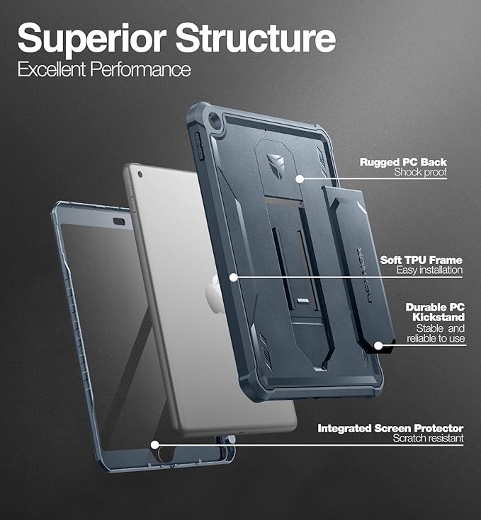 Dexnor for iPad 9.7 Inch 6th /5th Generation(2018/2017) [Built in Screen Protector &amp Kickstand] with Pen Holder Heavy Duty Shockproof Full Body Protective Cover for iPad 6th Generation Case-Blue