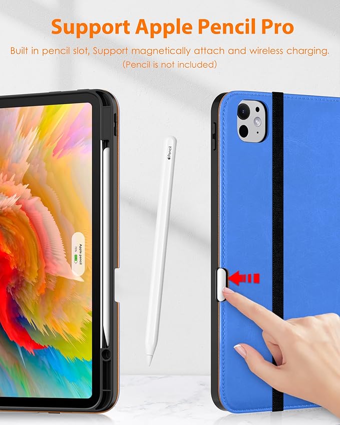 DTTO for iPad Pro 13 inch Case (M5/M4) 2025/2024 Premium Leather Business Folio Stand Cover with Pencil Holder - Auto Wake/Sleep &amp Multiple Viewing Angles Built in Hand Strap &amp Pocket Royal
