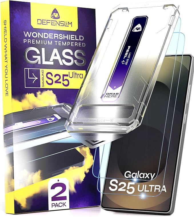 Defenslim for Samsung GALAXY S25 ULTRA Screen Protector (2Pack) Easy Auto-Dust &amp Align Install Kit 6.9 Tempered Glass 9H Hardness Ultra HD Clear Case Friendly WonderShield