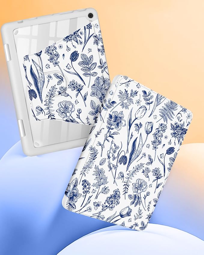 Kidcube for Kindle Fire HD 10/10 Plus Tablet Case - 13th/11th Generation (2023/2021) 10.1 Women Girls Cute Girly Pretty Floral Rotating Stand Pencil Holder Folio Cases for Amazon Fire HD 10/10 Plus
