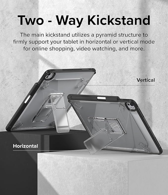 Ringke Fusion Sketch Stand for iPad Pro 13 Inch Case (M4 2024 &amp M5 2025) [Cover + Stand] Pencil Holder with Overcharge Prevention Non Yellowing Wobble Free for Writing and Drawing - Black