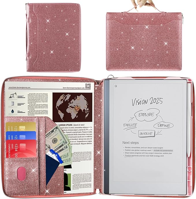 E NET-CASE Glittering PU Leather Case for Remarkable 2 Tablet 10.3 inch (2020 Released) Business Handheld Design Cover for Remarkable 2 Digital Paper with Zipper &amp Pen Holder (Starry Night Pink)