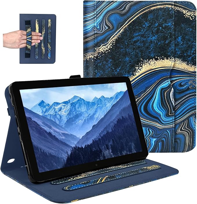 Grifobes Case 8/8 Plus [Only for 2024/2022/2020 Released 14th/12th/10th Generation] Premium PU Leather Folio Stand Smart Auto Wake/Sleep Cover with Built-in Stylus Holder/Pocket Marble Deep Blue