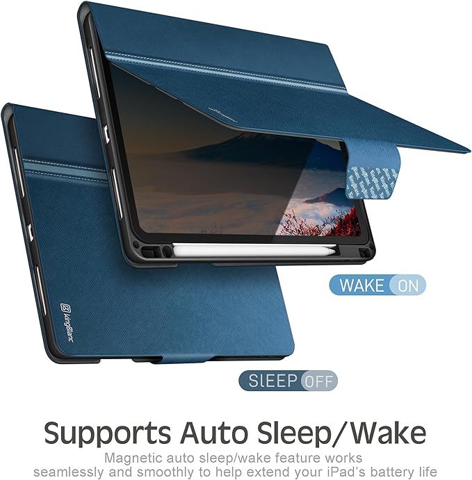 KingBlanc Case for iPad Pro 11 inch 4th/3rd/2nd/1st Generation (2022/2021/2020/2018) with Pencil Holder PU Leather Protective Stand Folio Auto Sleep/Wake Multi-Angles for Viewing/Typing Blue