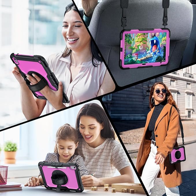 Case for iPad (A16) 11th Generation 11 Inch (2025) Ubearkk for iPad 10th Generation 10.9 inch 2022 case with Screen Protector 360 Degree Rotating Stand/Adjustable Shoulder Strap/Pencil Holder Pink