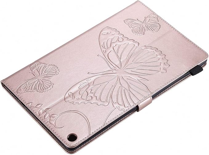 Case for Fire HD 10 Tablet Techcircle Butterfly Embossed Slim Folding Stand Cover with Credit Card/Cash Holder Case for Amazon Fire HD 10.1 5th/7th/9th Generation-2015/2017/2019 Release Rose Gold