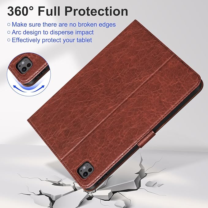 Leather Case for iPad Pro 13 Inch M5 2025 / M4 2024 Premium Folio Cover with Auto Wake/Sleep &amp Adjustable Stand - Vintage Red Brown
