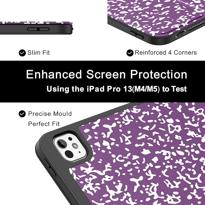 Soke Case for New iPad Pro 13 Inch (M5/M4 2025/2024 Release) with Pencil Holder Trifold Stand Shockproof [Support Apple Pencil Charging + Auto Wake/Sleep] Soft TPU Back Cover Book Violet