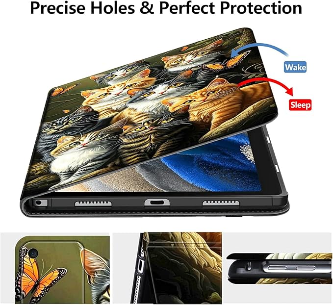 DIGTIALLL Case for Amazon Kindle Fire 7 Tablet Case (12th Gen 2022 Release) PU Leather Smart Protective Cover with Auto Sleep/WakeColors Cats