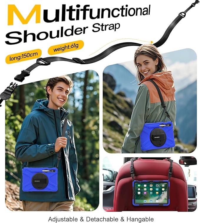 BRAECN Case for Samsung Galaxy Tab S10 Lite/S10 FE/S9 FE 5G 10.9&amp S9/S8/S7 11Heavy Duty Shockproof Silicone Cover with 360 Rotating Stand &ampHand Strap Kickstand Shoulder Strap S Pen Holde