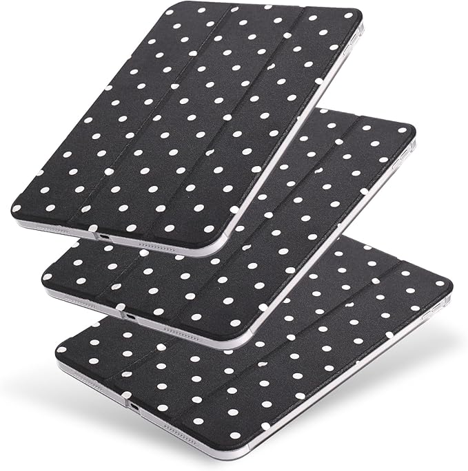 case for ipad 11th Generation11 Inch 2025 (A16 Chip) &amp 10th Gen 10.9 Inch 2022 - Slim Scratch-Resistant Hard PC Translucent Back Shell Smart Cover Wake/Sleep FunctionBlack White Polka dot