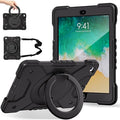 Case for iPad 6th/5th Generation 9.7 inch 2018/2017 Case iPad Air 2/Pro 9.7 inch Heavy Duty Protective Cover with 360° Rotate Handle Stand Pencil Holder Shoulder Strap (Black)