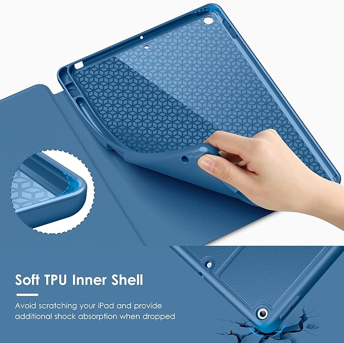 VIKESI Case for iPad 9th / 8th / 7th Generation 10.2 inch (2021/2020/2019 Released)Multiple Angles Magnetic Stand CoverShockproof BackPencil Holderand Auto Sleep/WakeNavy Blue
