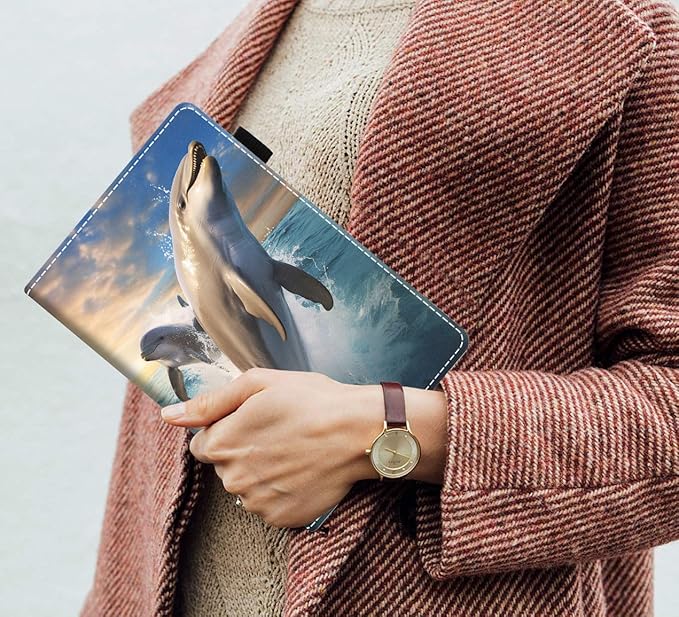 Case for Amazon Kindle Fire 7 Tablet (7 9th/7th Generation 2019/2017 Release) Slim PU Leather Cover with Card Slot &amp Auto Wake/Sleep Dolphin