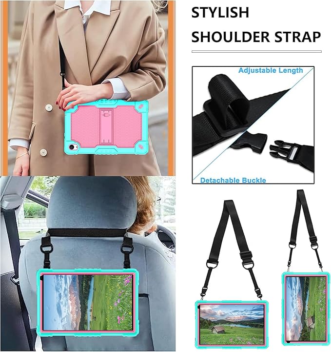 Deomoil for Urao C107/Jeazans OC101/C107 10.1 inch Tablet Hybird Case with Stand with 2 PCS Screen Protector for HiGrace C107/ZOFYWNAS C107/Freeski C107/Pswarfd 10.1 inch Tablet (Green/Pink)