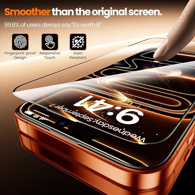 2-Pack for iPhone 17 Pro Screen ProtectorMilitary Grade ShatterproofBubble-Dust Free Box9H+ HD Tempered GlassScratch &amp Smudge Resistant for 17 Pro iPhone 6.3 inch