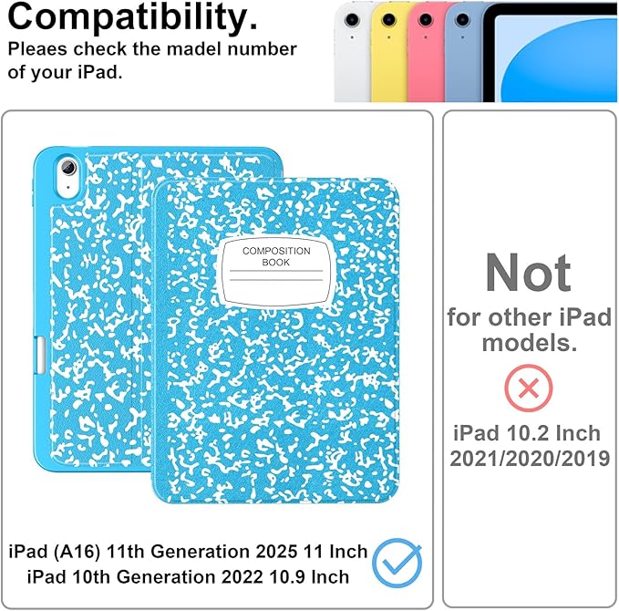 Supveco Case for iPad (A16) 11th Generation 11 inch (2025)iPad 10th Generation 10.9 inch (2022) with Pencil Holder-[Auto Wake/Sleep]Premium Folio Stand Case with Soft TPU Back Cover-Sky Blue