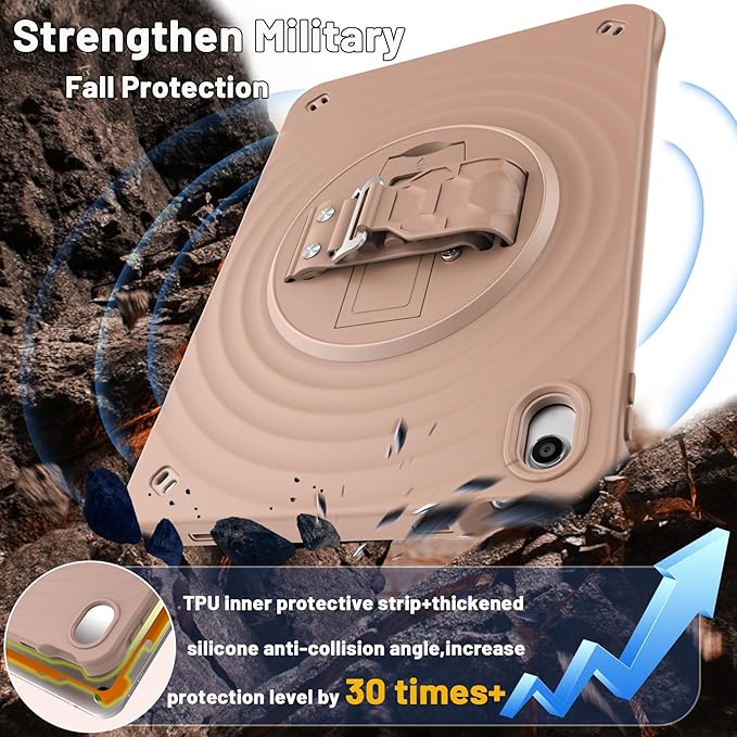 Case for iPad A16 11-inch (2025) &amp iPad 10th Gen 10.9-inch (2022) HD Screen Protector Strong Military-Grade Full-Body Shockproof Protection 360° Rotating Handle Strap &amp Shoulder StrapLatte