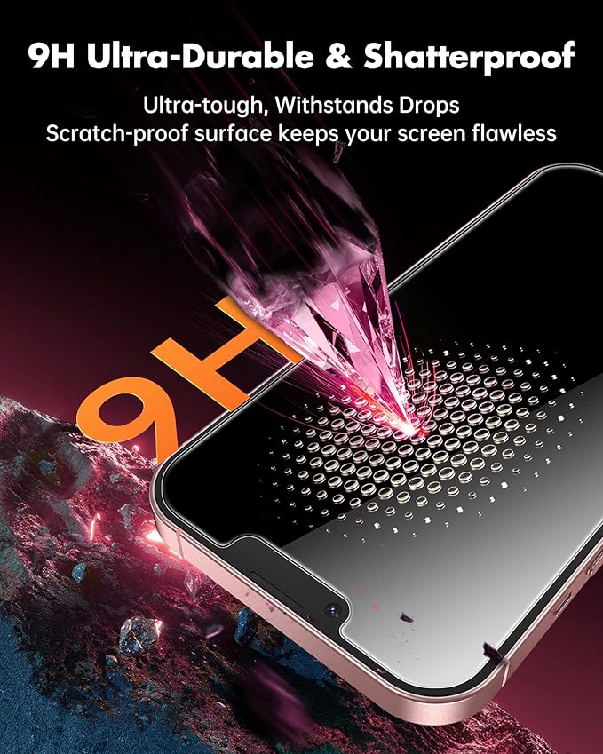 UNBREAKcable 4PCS Screen Protector for iPhone 13-2 Privacy Tempered Glass+2 Clear Glass Double Shatterproof [Easy Installation Frame] [9H Hardness] [Case Friendly] Anti-Scratch for iPhone 6.1 inch