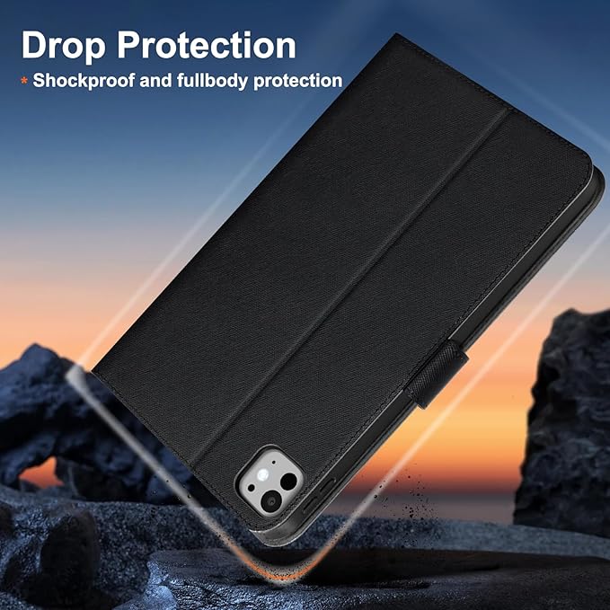 Gexmil Leather Case for iPad Pro 11 Inch (M5/M4) 2025/2024 with Magnetic Closure Adjustable StandProtective Shockproof Leather Smart Folio Cover Auto Sleep/Wake Anti-SlipCross-Hatched Black