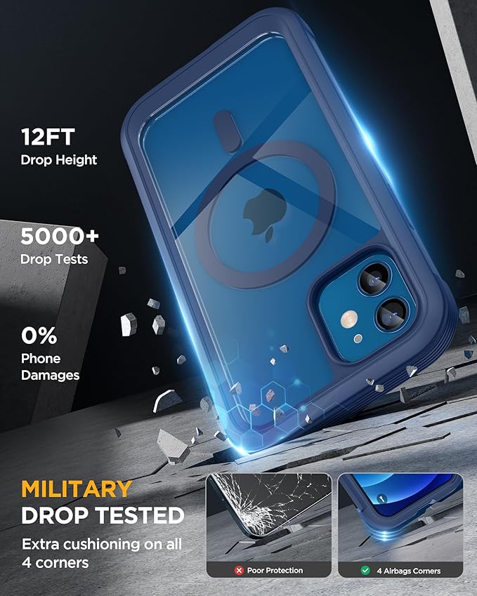 Miracase Magnetic for iPhone 12 mini Case [360 Full-Body Protection &amp Complete Camera Guard] Drop &amp Scratch-Resistant Shockproof Stylish Clear iPhone Case iPhone 12 mini Cover Blue
