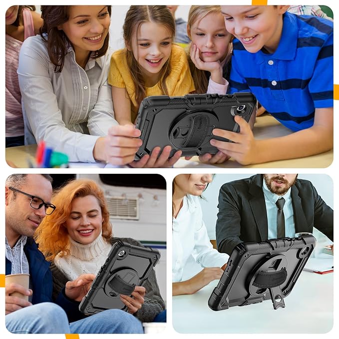 Timecity for Samsung Galaxy Tab A9 Case 8.7 inch (SM-X110/X115/X117) with Built-in Screen Protector 360° Rotating Stand Hand Strap&ampShoulder Strap Case for Galaxy Tab A9 4G LTE Tablet- Black