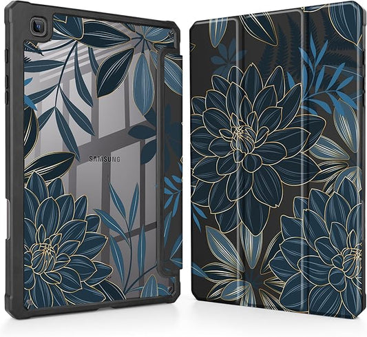 Tuiklol for Samsung Galaxy Tab S6 Lite 10.4 inch 2024 2022 2020Buit in S Pen Holder with Shockproof Protective Cover Clear Transparent Back Shell Auto Wake/Sleep Black Flower