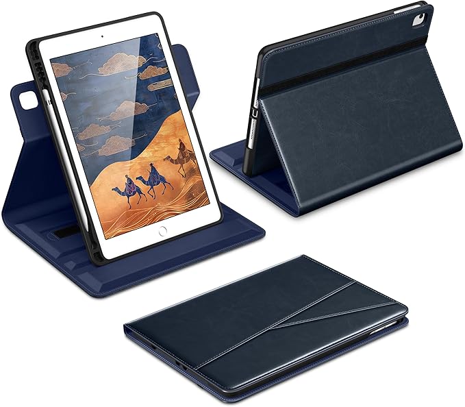DTTO for iPad 6th / 5th Generation 9.7 Inch (2018/2017) iPad Air 2 / Air 1 Case 360 Degree Rotating Premium Leather Folio Stand Cover with Pencil Holder Blue